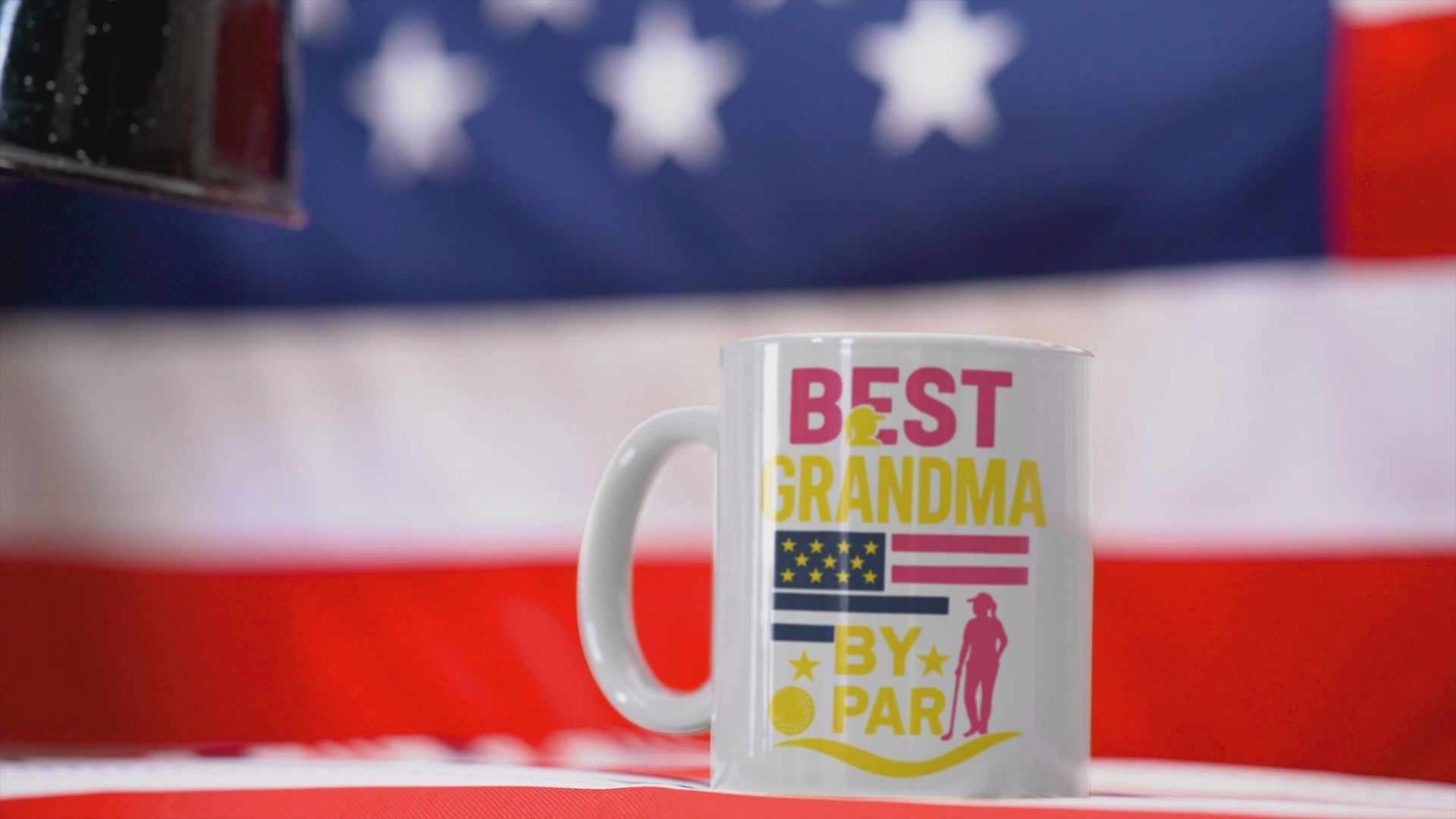 Best grandma by par ceramic mug patriotic golf design female golfer silhouette