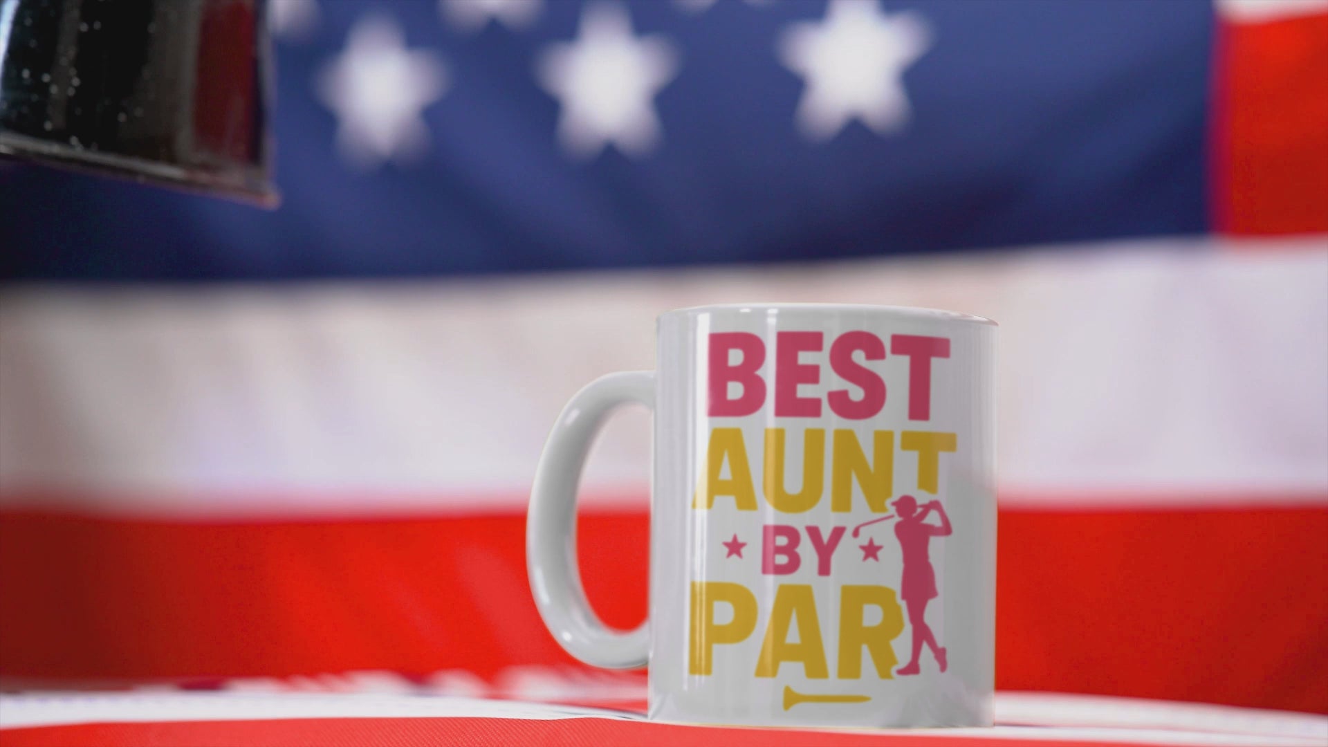 Best aunt by par 11oz coffee mug female golfer silhouette pink yellow lettering