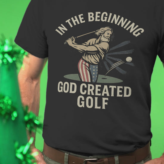 bold graphic t-shirt with religious golf concept
