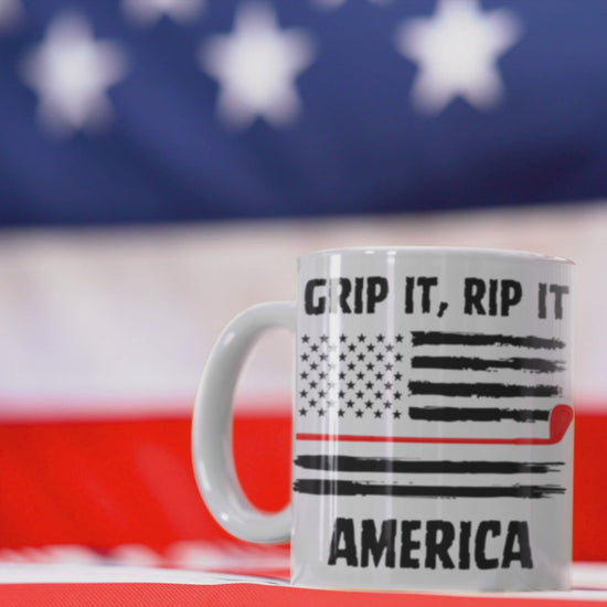 Graphic mug for patriotic golfers with big swing energy