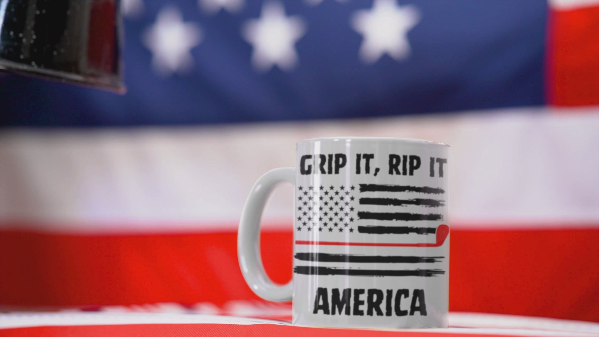 Graphic mug for patriotic golfers with big swing energy