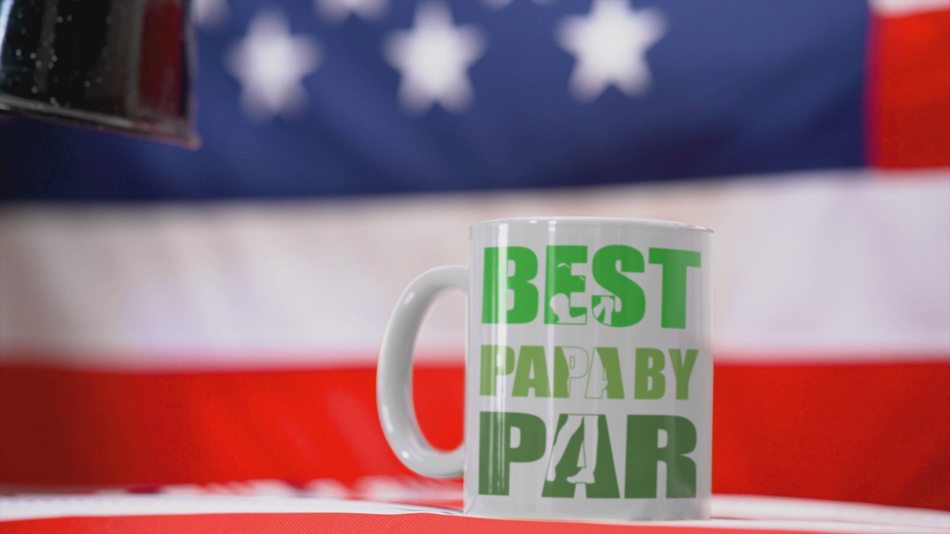 funny mug for golfing fathers with bold green text