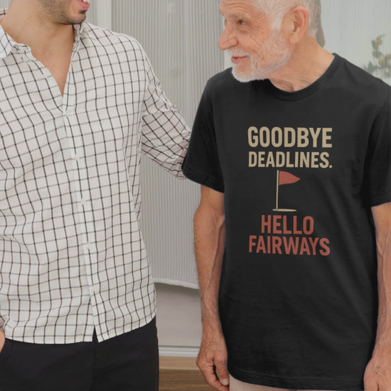 Close-up of typographic retirement message on shirt