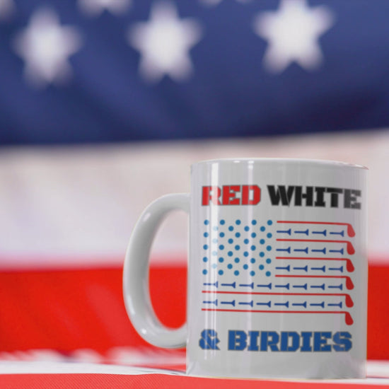 High-contrast flag mug with red tee stripes and blue stars