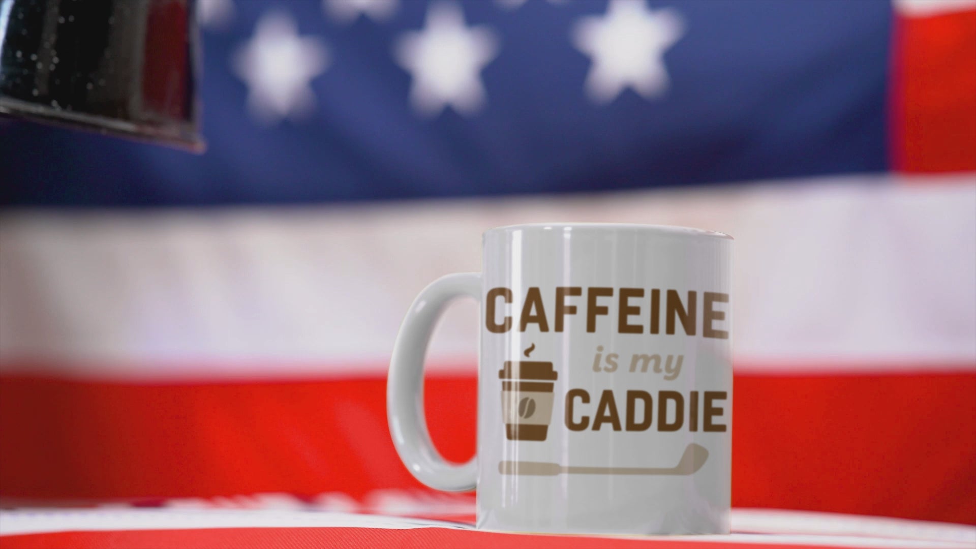 Morning golfer mug with coffee-powered caddie joke