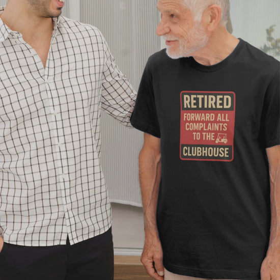 Playful sign-style print for retirees