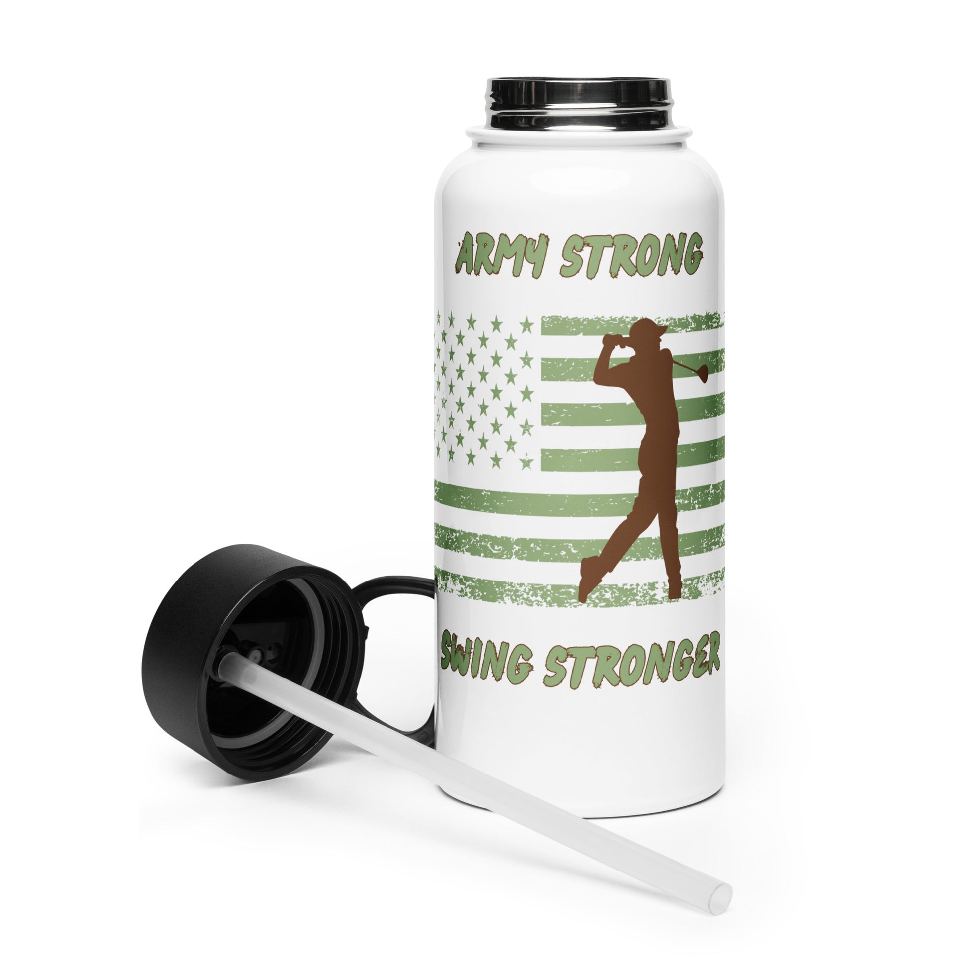 Army green flag golf swing water bottle
