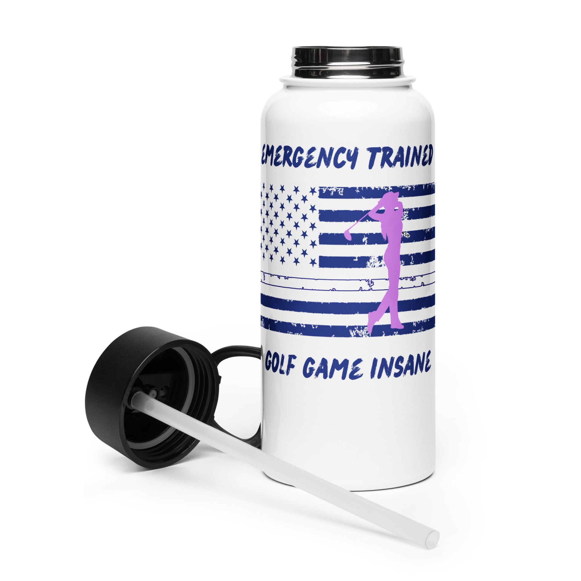pink silhouette female golfer water bottle
