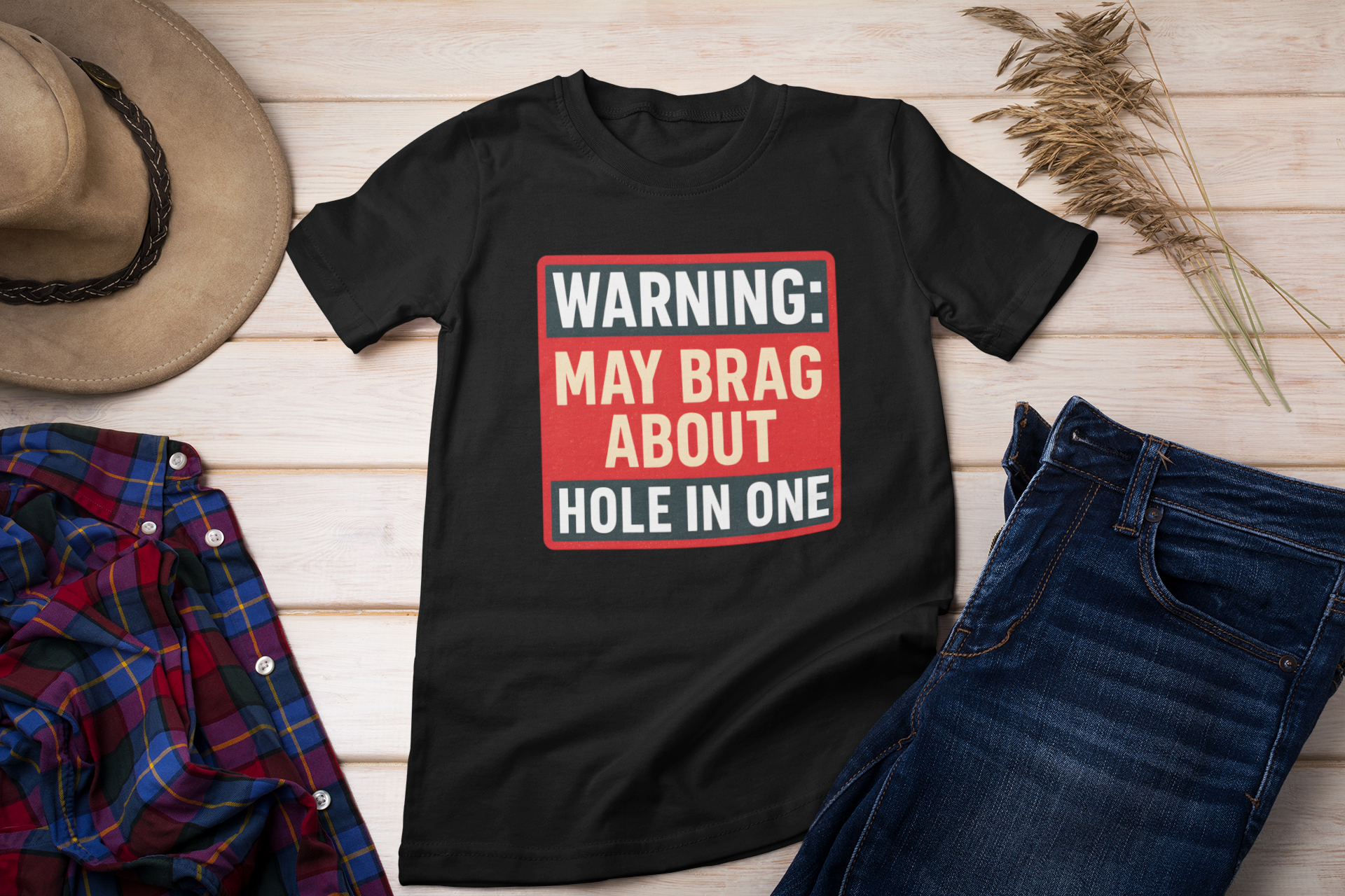 High-contrast warning sign graphic on tee