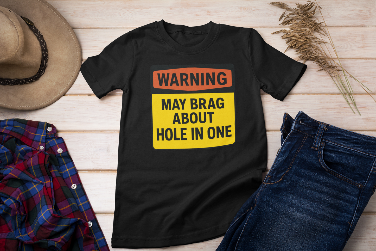 Warning sign style graphic on novelty golf T-shirt