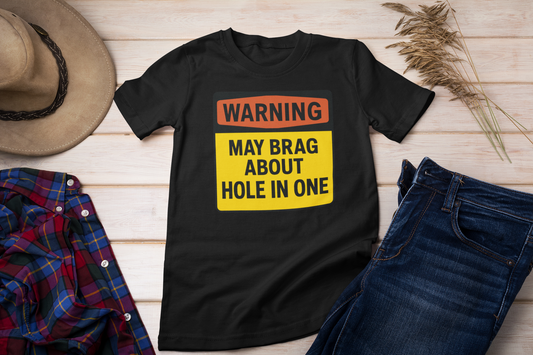 Warning sign style graphic on novelty golf T-shirt