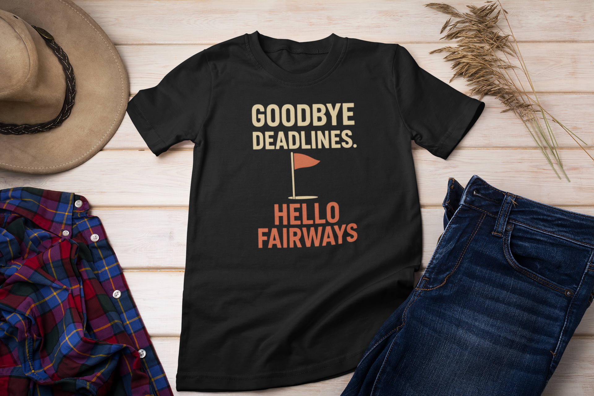 Black shirt with retro cream and red text design