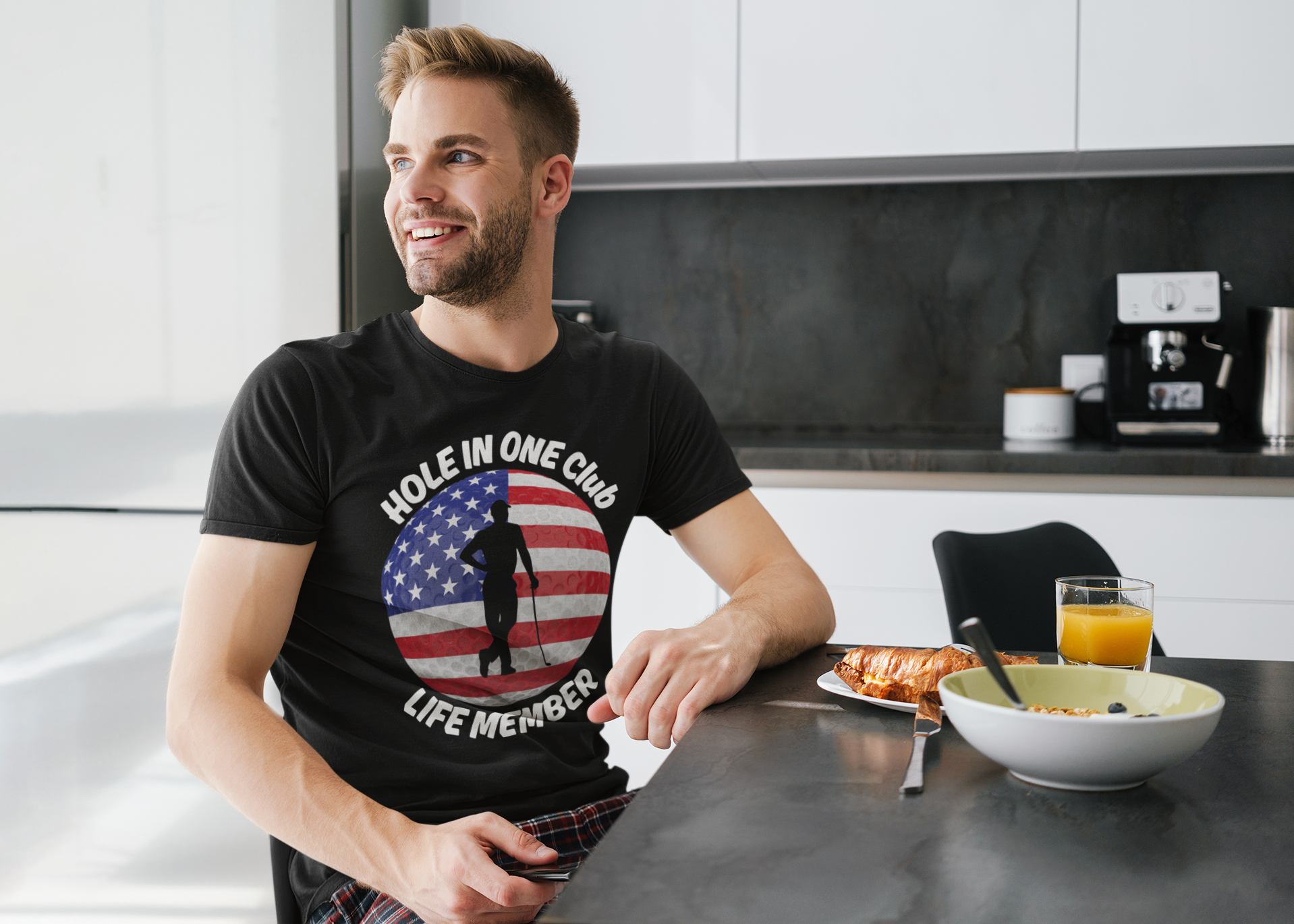 Patriotic hole in one club life member T-shirt graphic