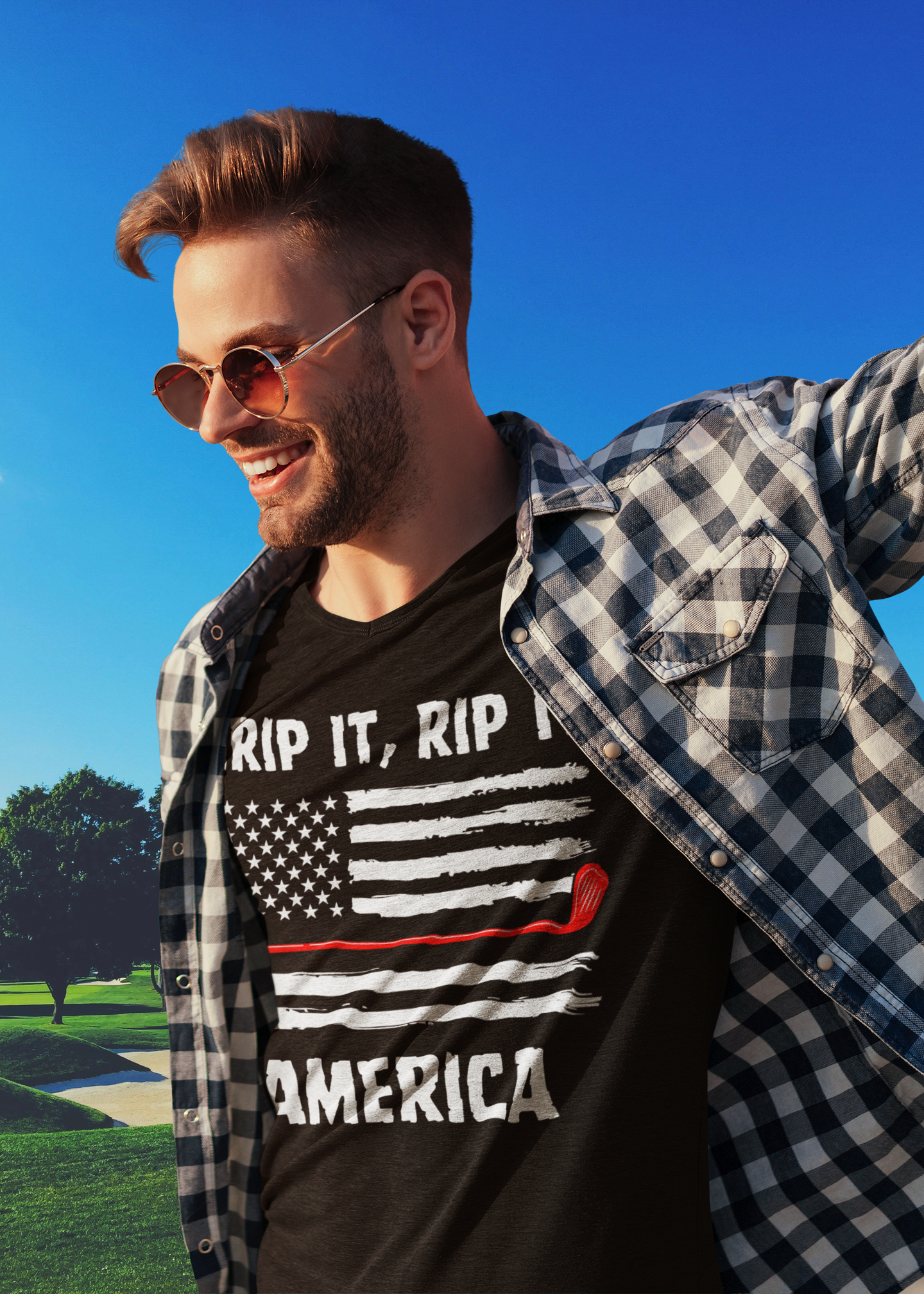 American flag and golf club tee graphic