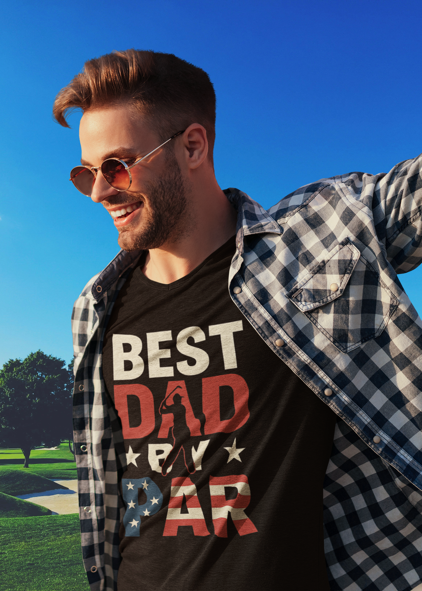Patriotic dad shirt with golfer silhouette