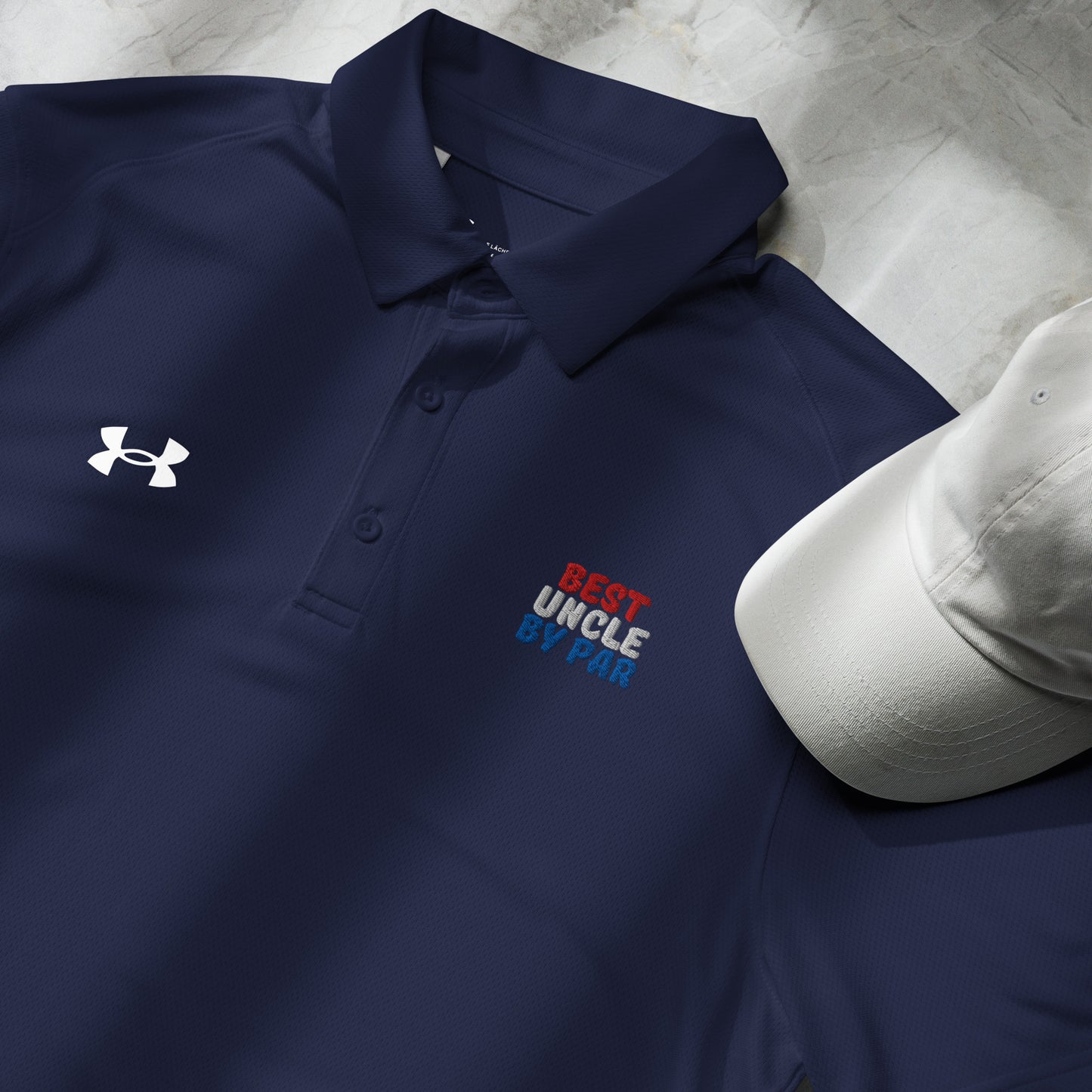 navy golf polo shirt with best uncle by par embroidered message