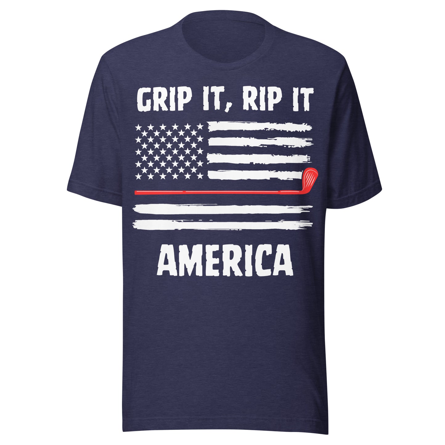 USA-themed shirt with red golf club