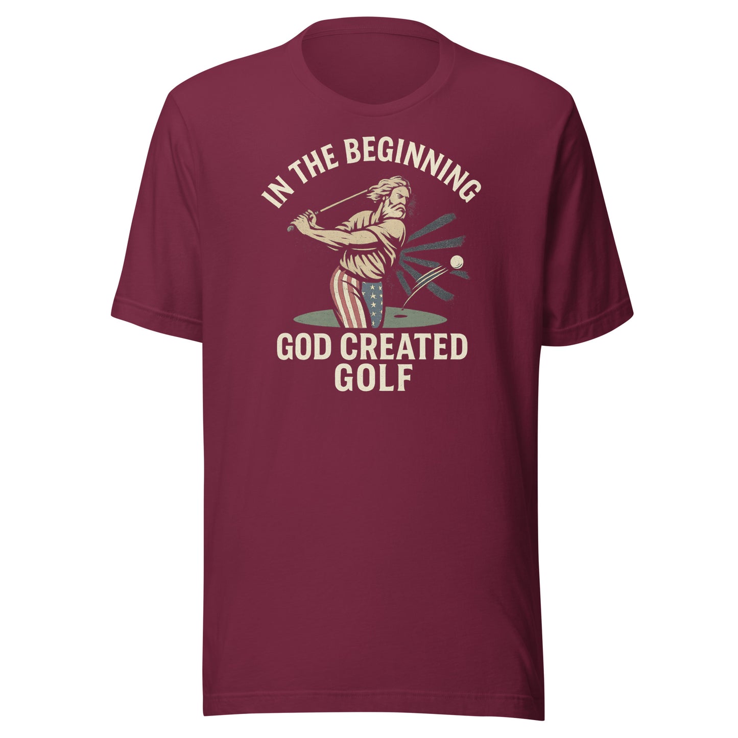 American flag pants on golf figure in retro design tee