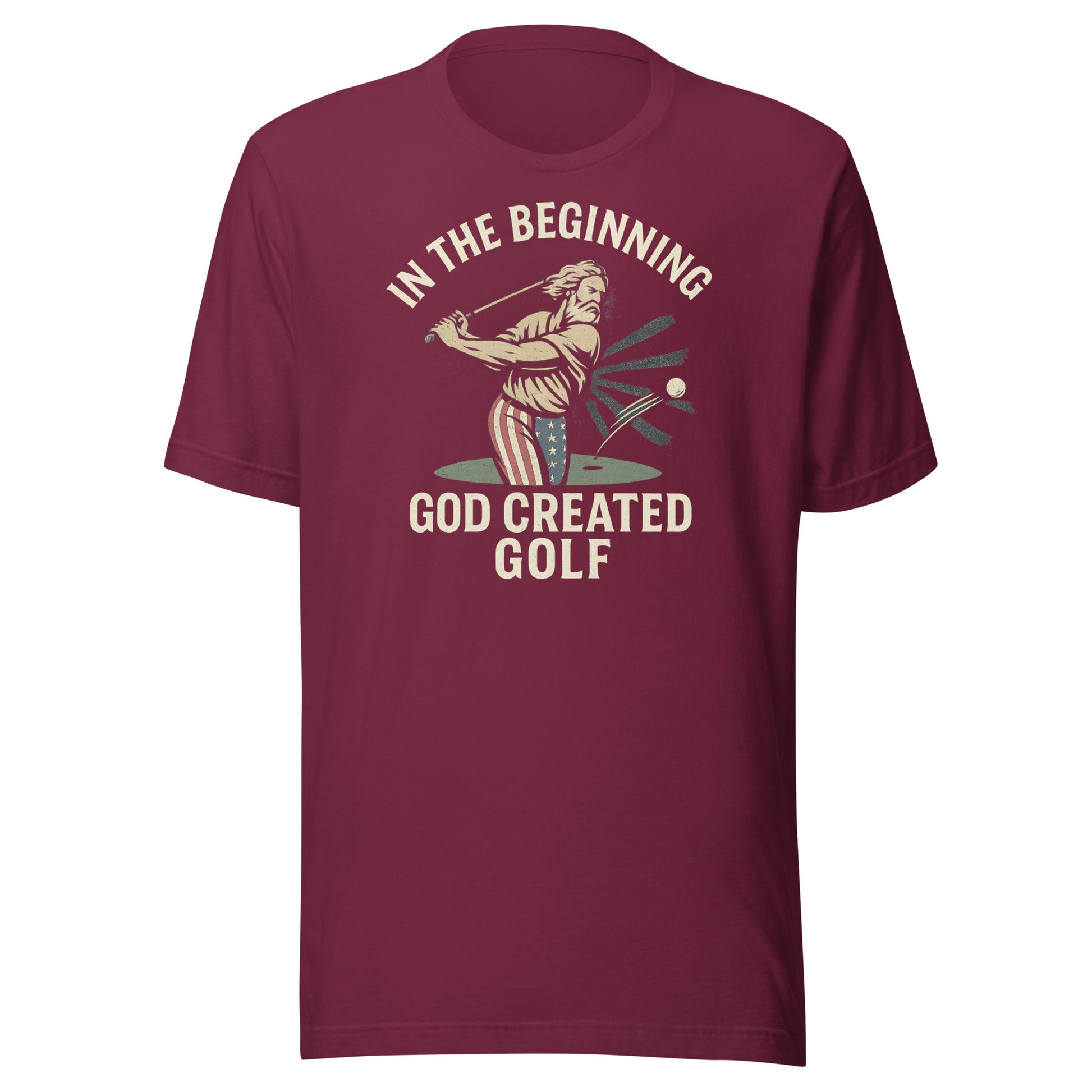 American flag pants on golf figure in retro design tee