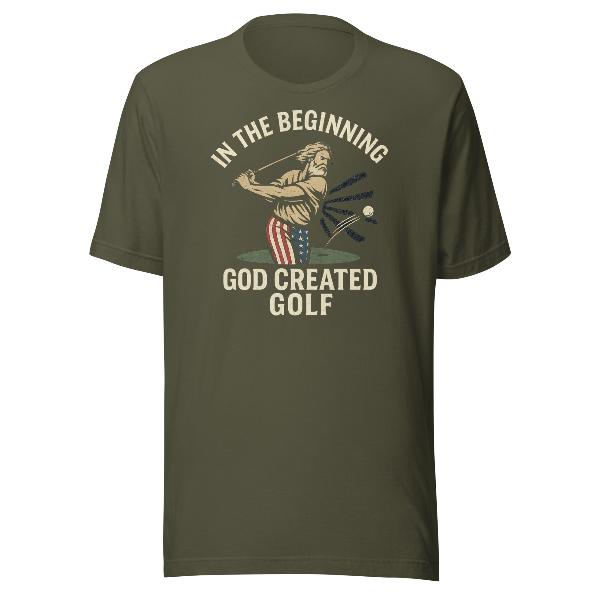casual cotton blend tee with divine golf-themed illustration