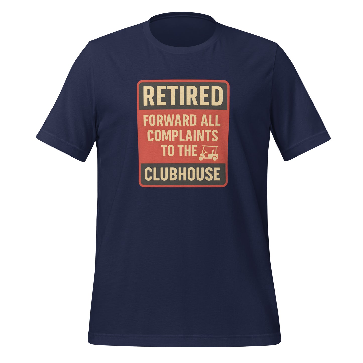 Novelty retirement tee with golf cart icon