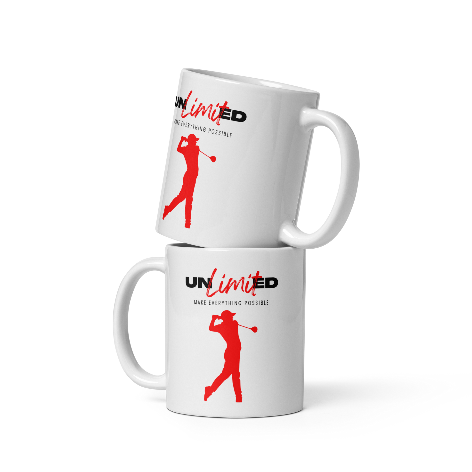11oz ceramic coffee mug with golf swing artwork