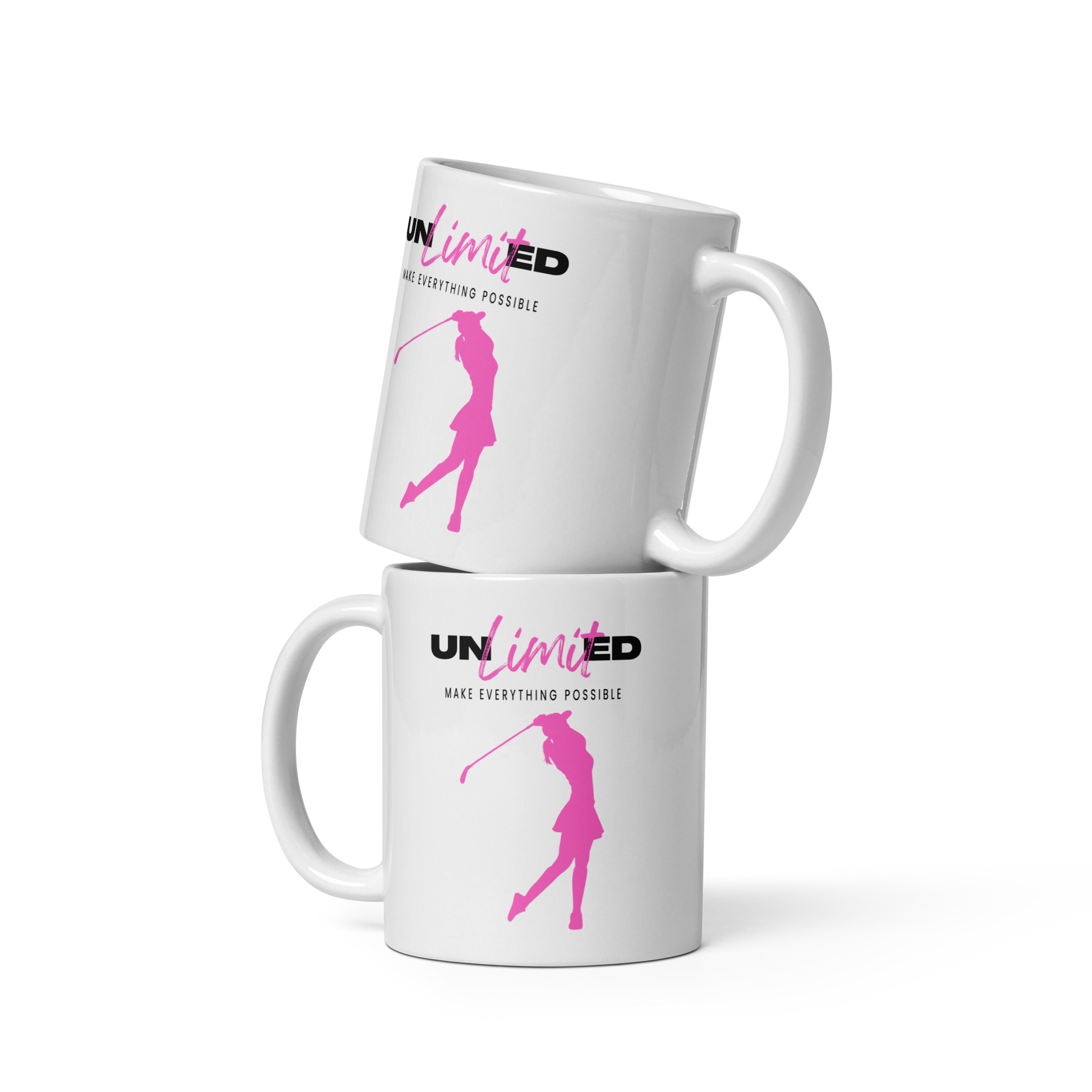 High-gloss coffee mug with UNLimited pink swing print