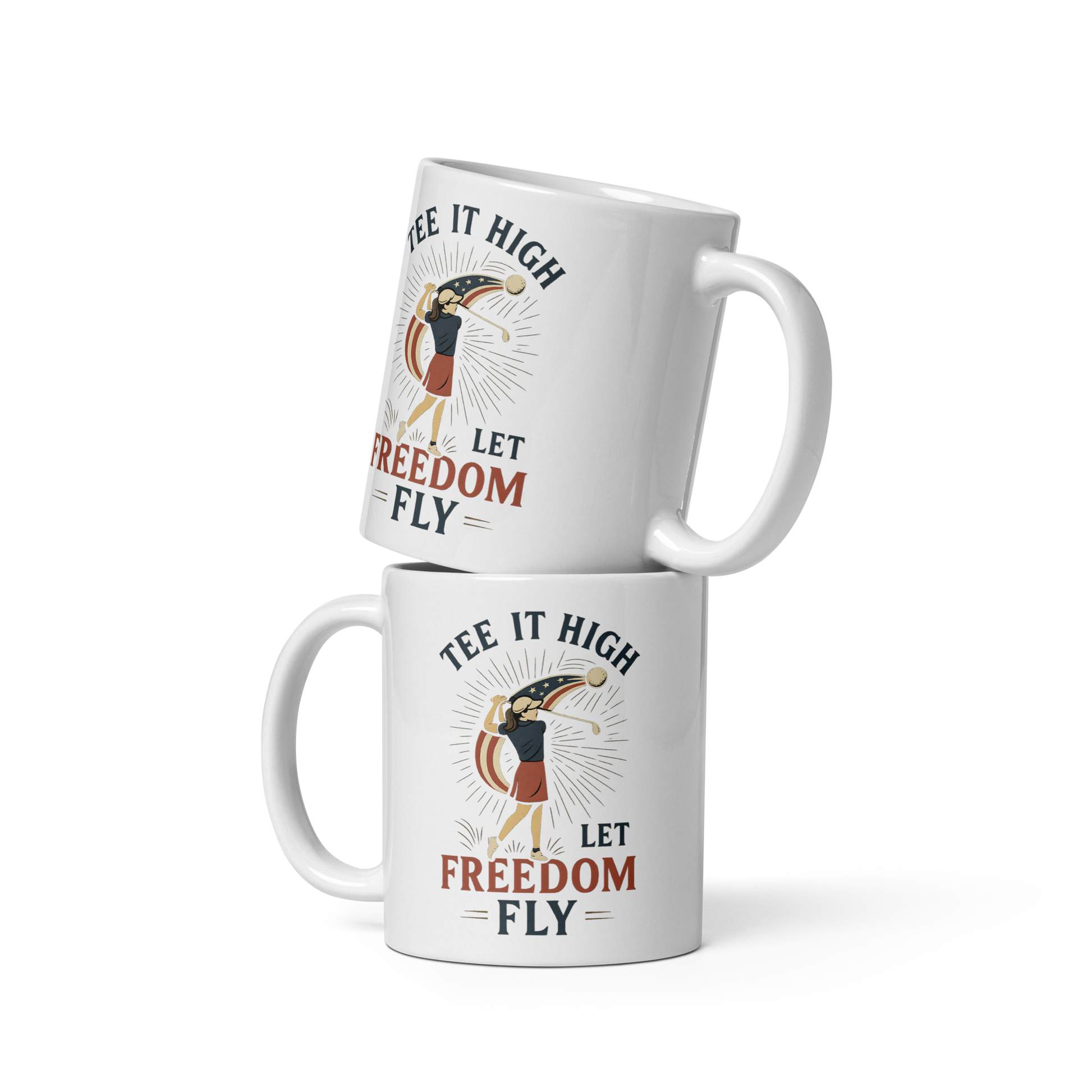 Women’s golf gift mug with Americana design and inspirational message