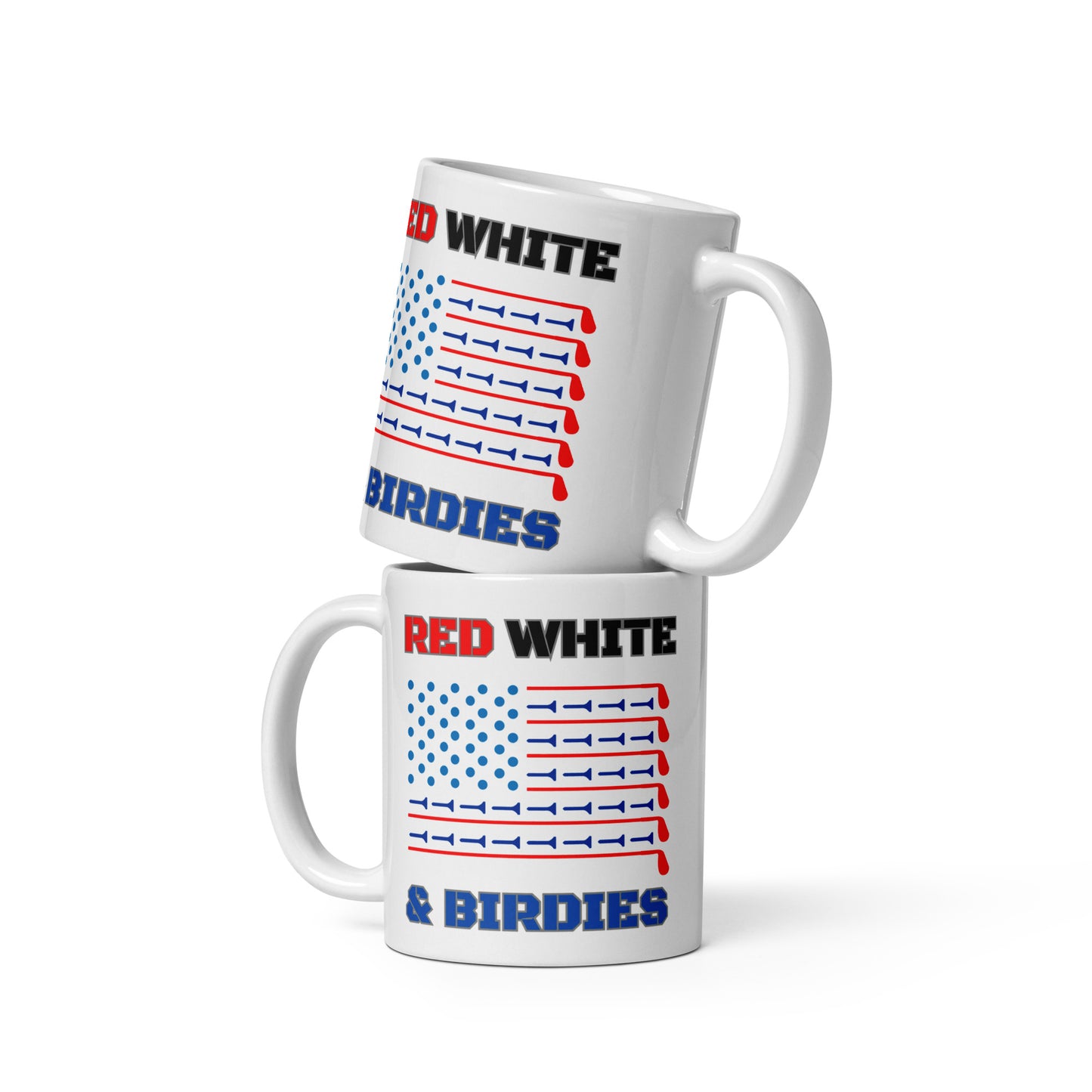 11oz mug featuring stylized flag made from golf tees
