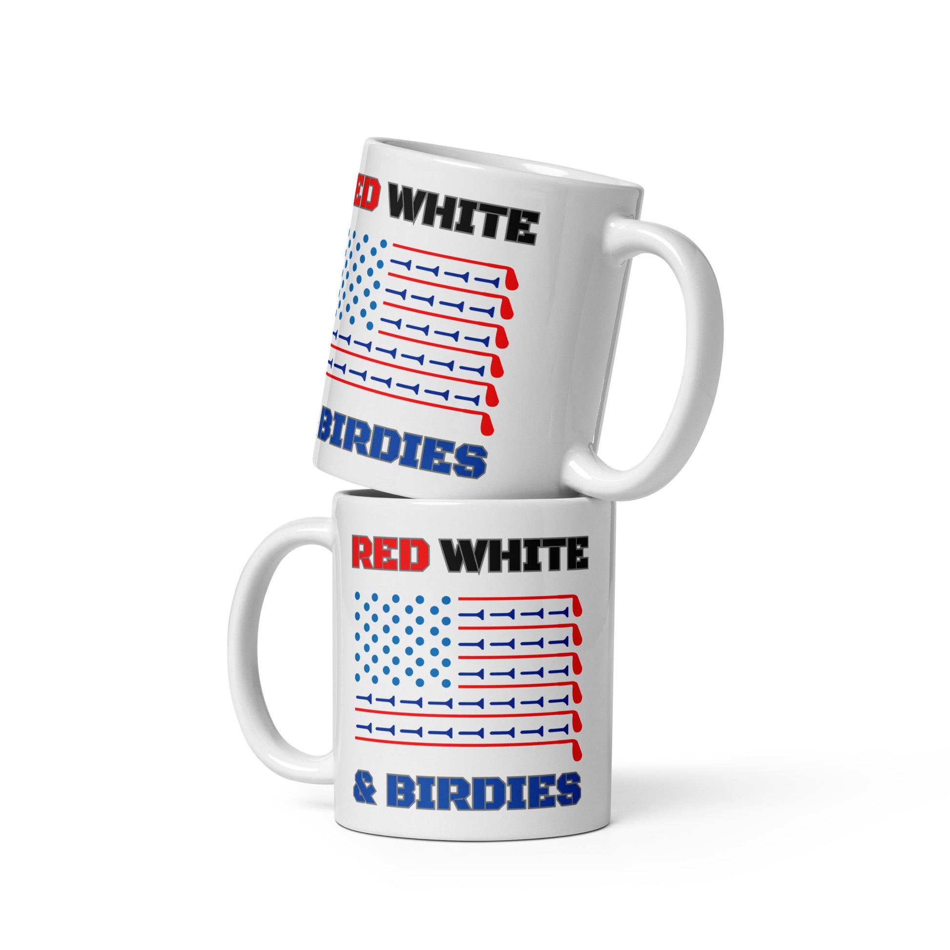 11oz mug featuring stylized flag made from golf tees