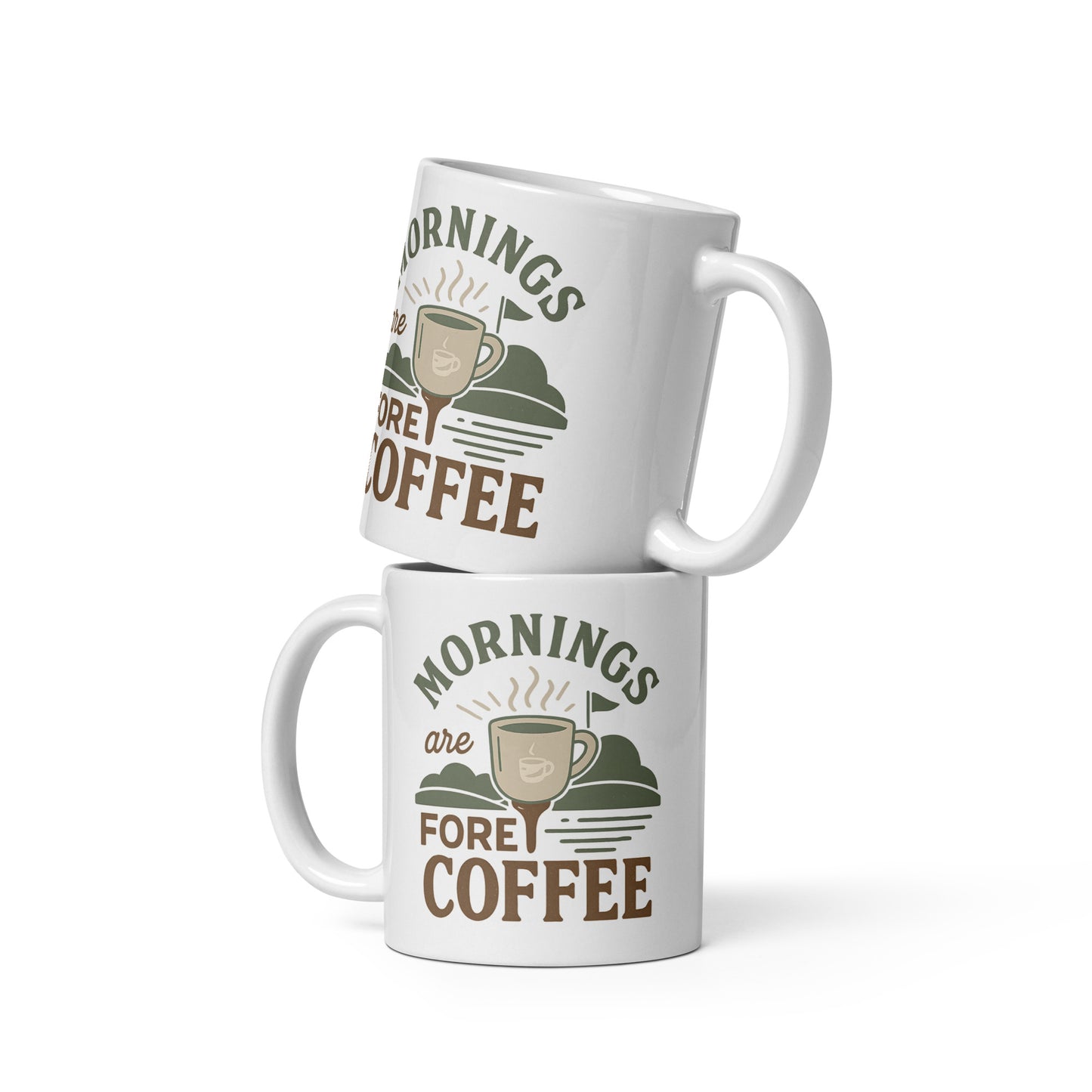 11oz mug with steaming cup and golf green silhouette