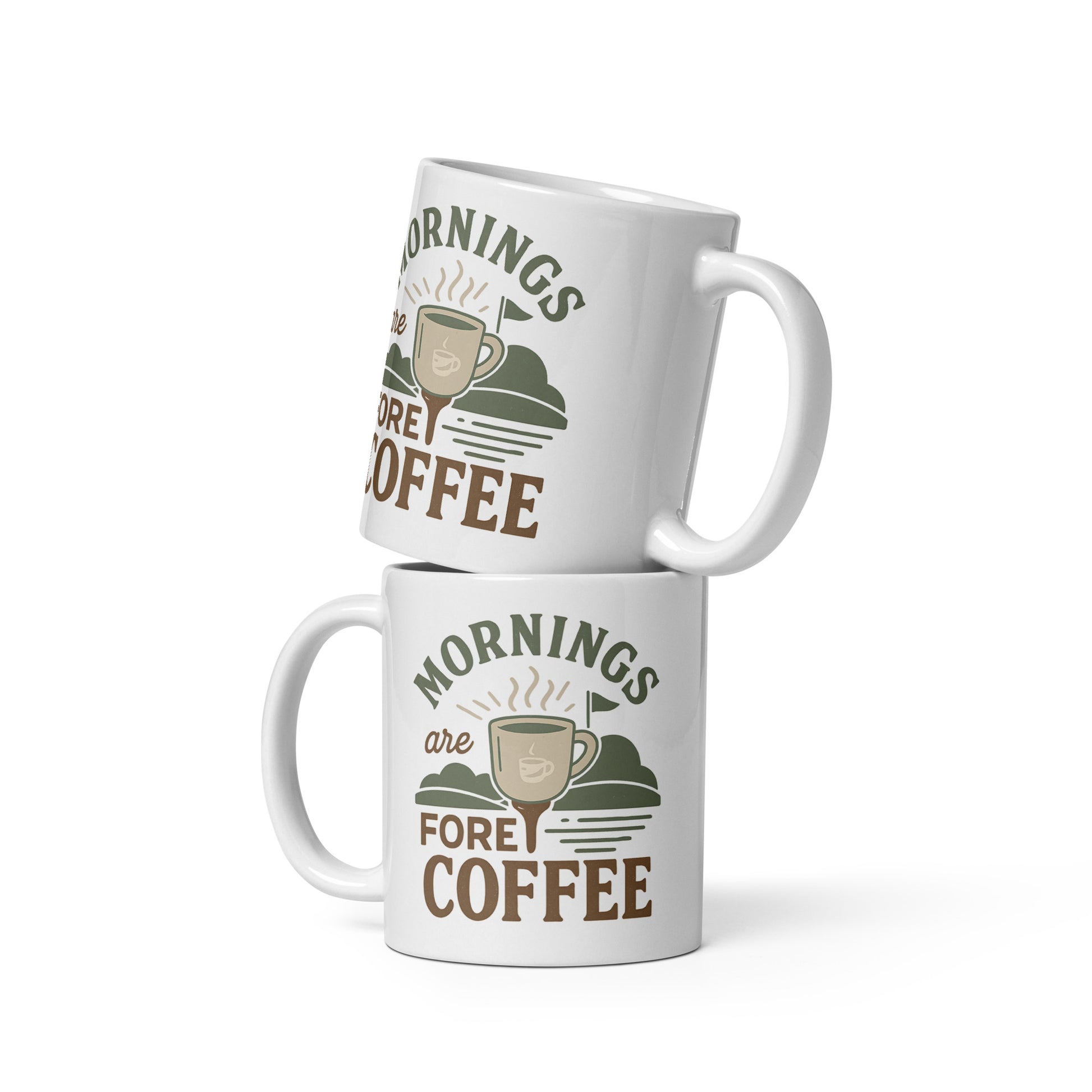11oz mug with steaming cup and golf green silhouette