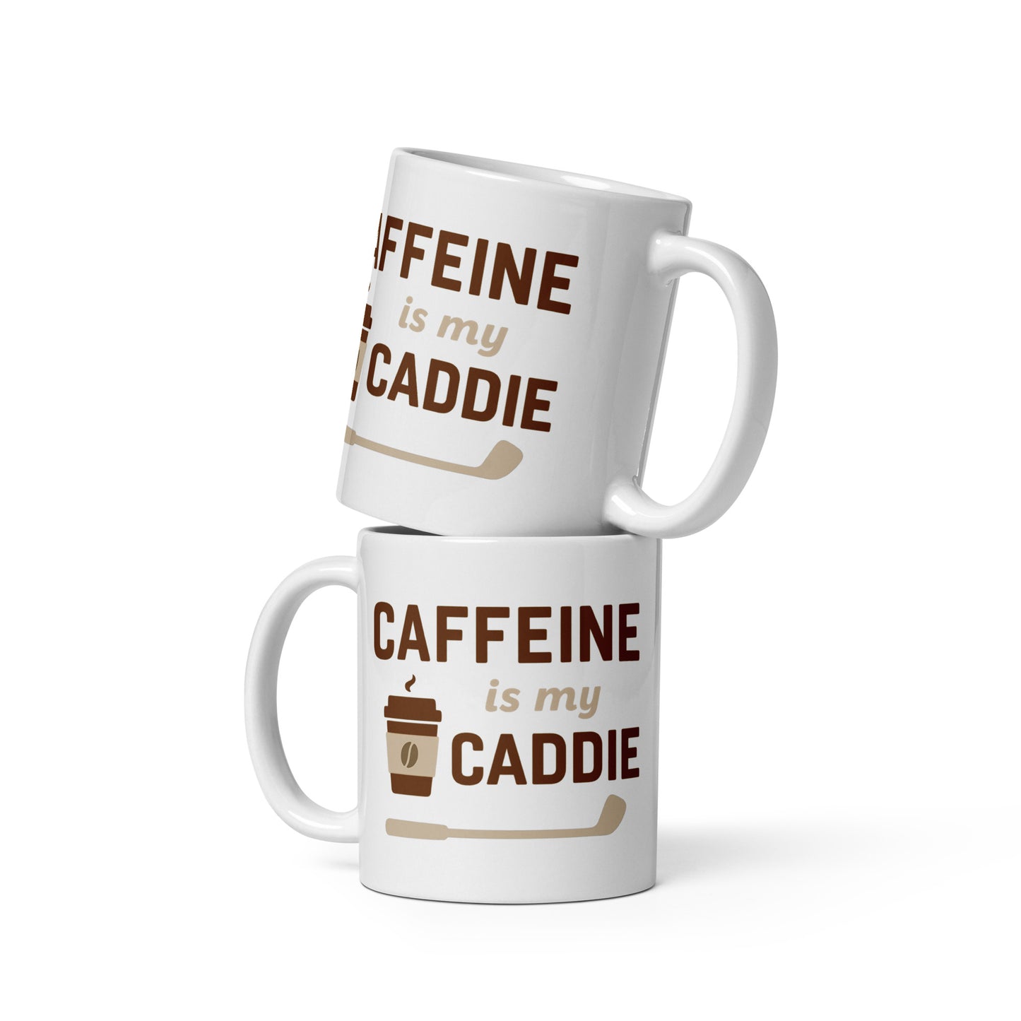 11oz mug featuring golf club silhouette and takeaway cup art