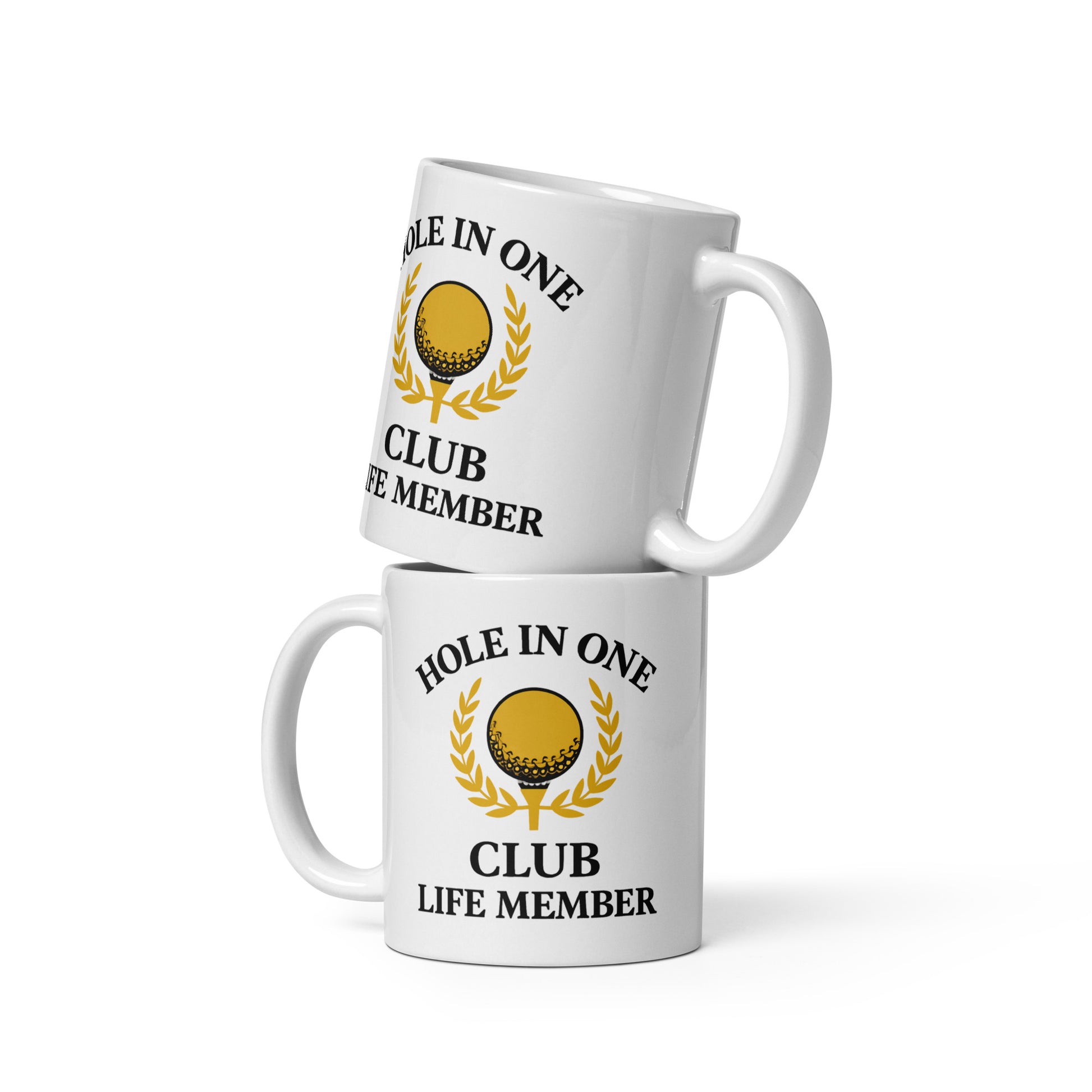 11oz mug with hole-in-one club emblem and refined print