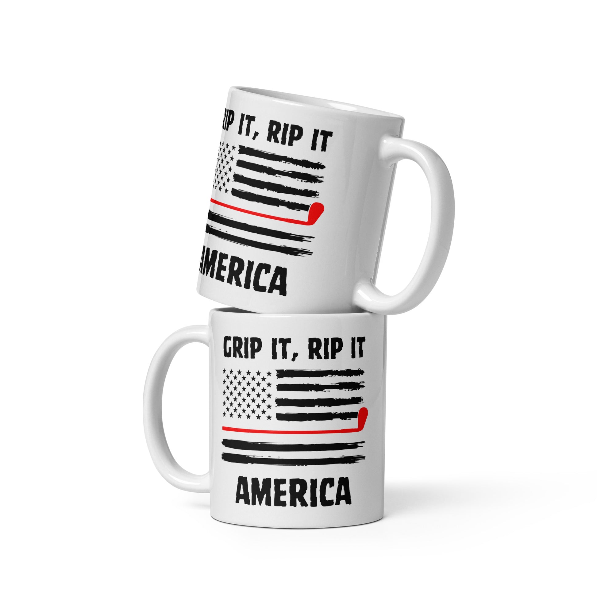 11oz mug with American flag and red golf club illustration