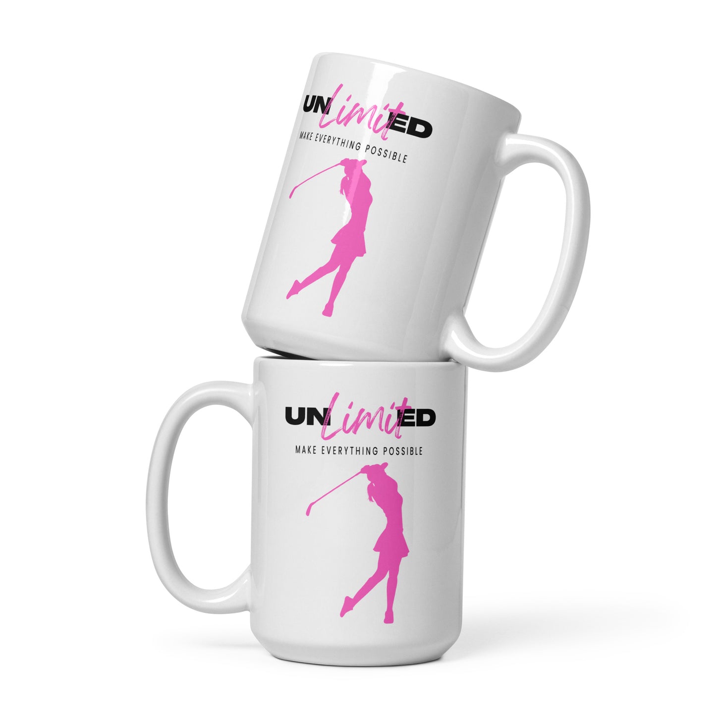 Dynamic woman golf swing printed on ceramic cup