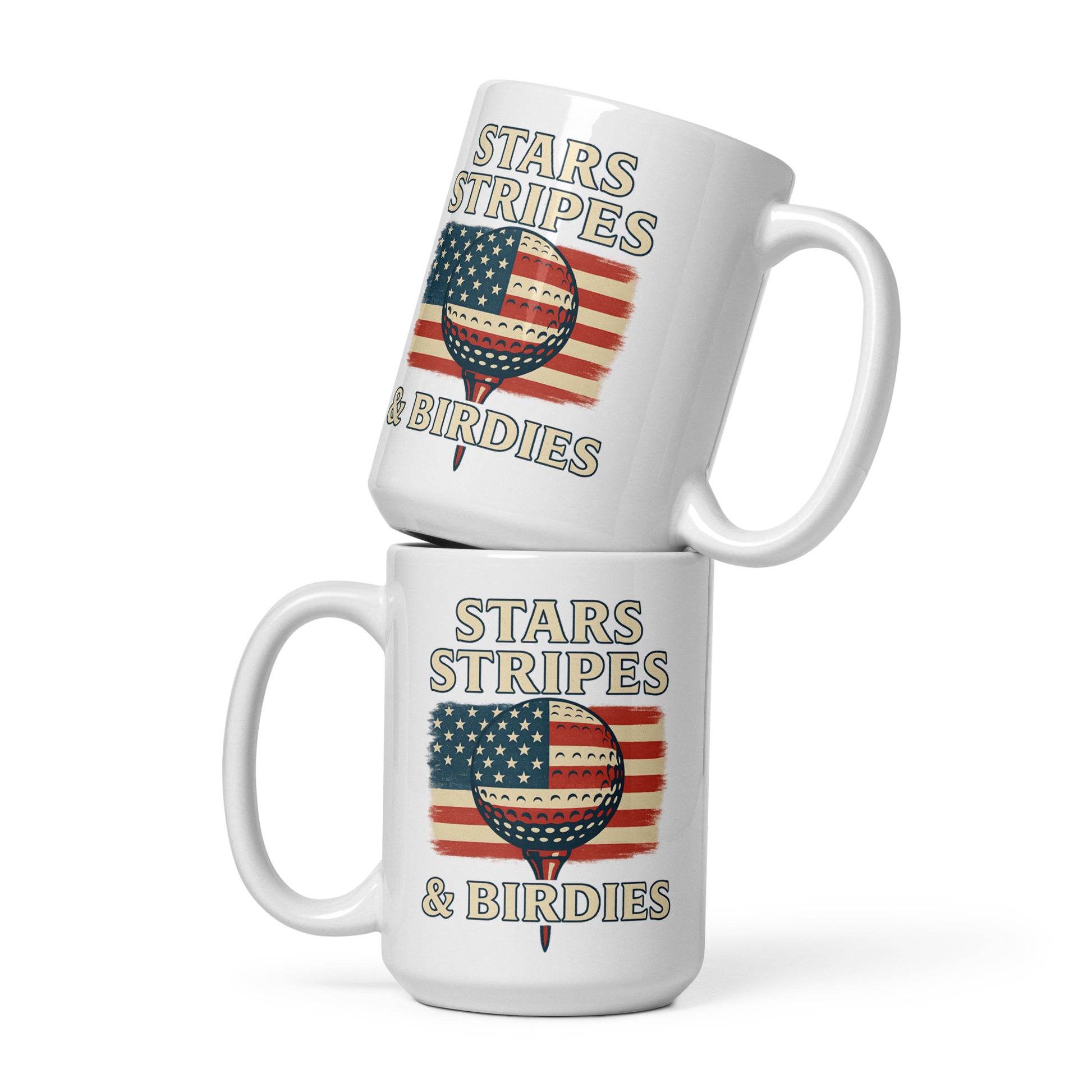 USA golf mug with distressed American flag artwork