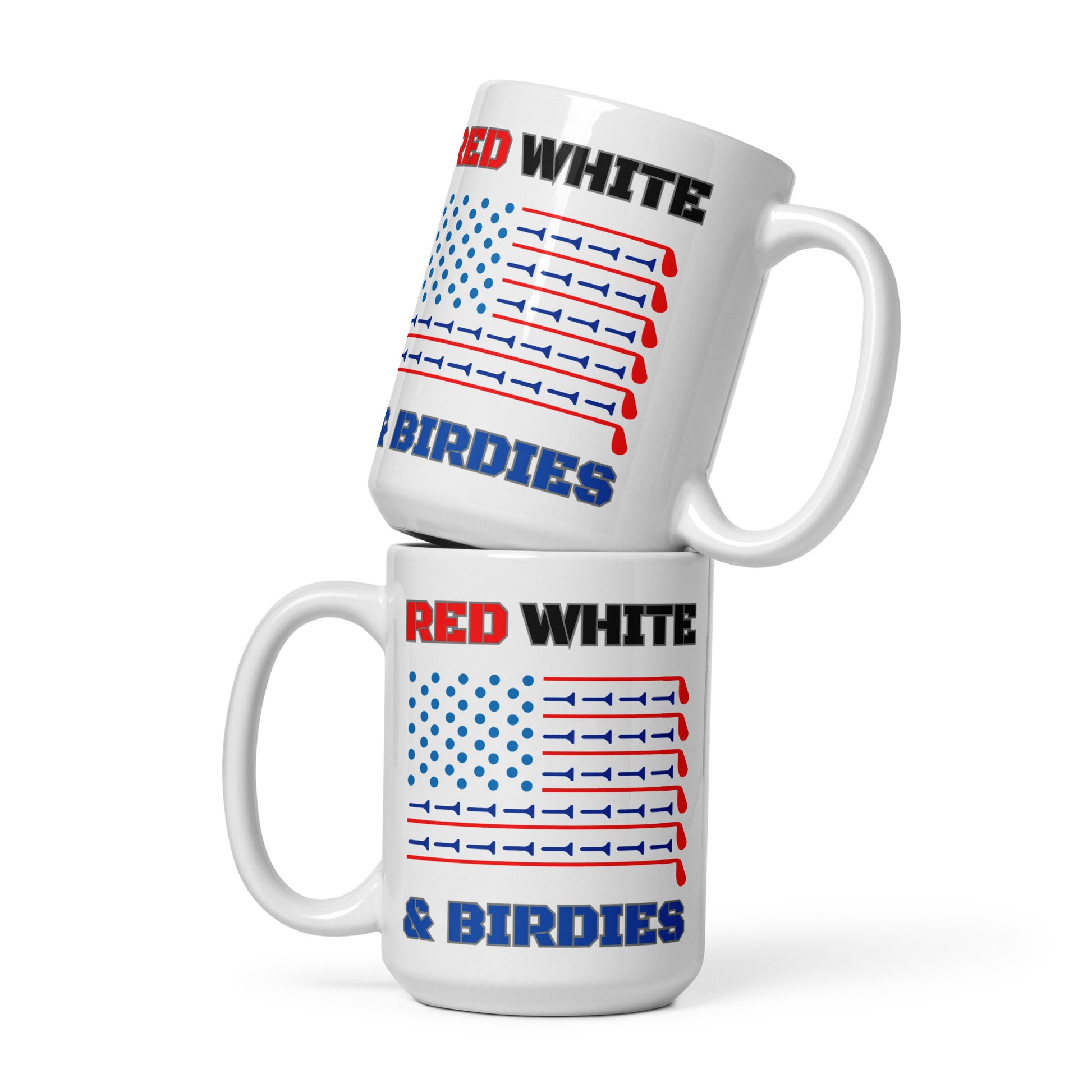 15oz patriotic coffee mug with red, white, and blue tees