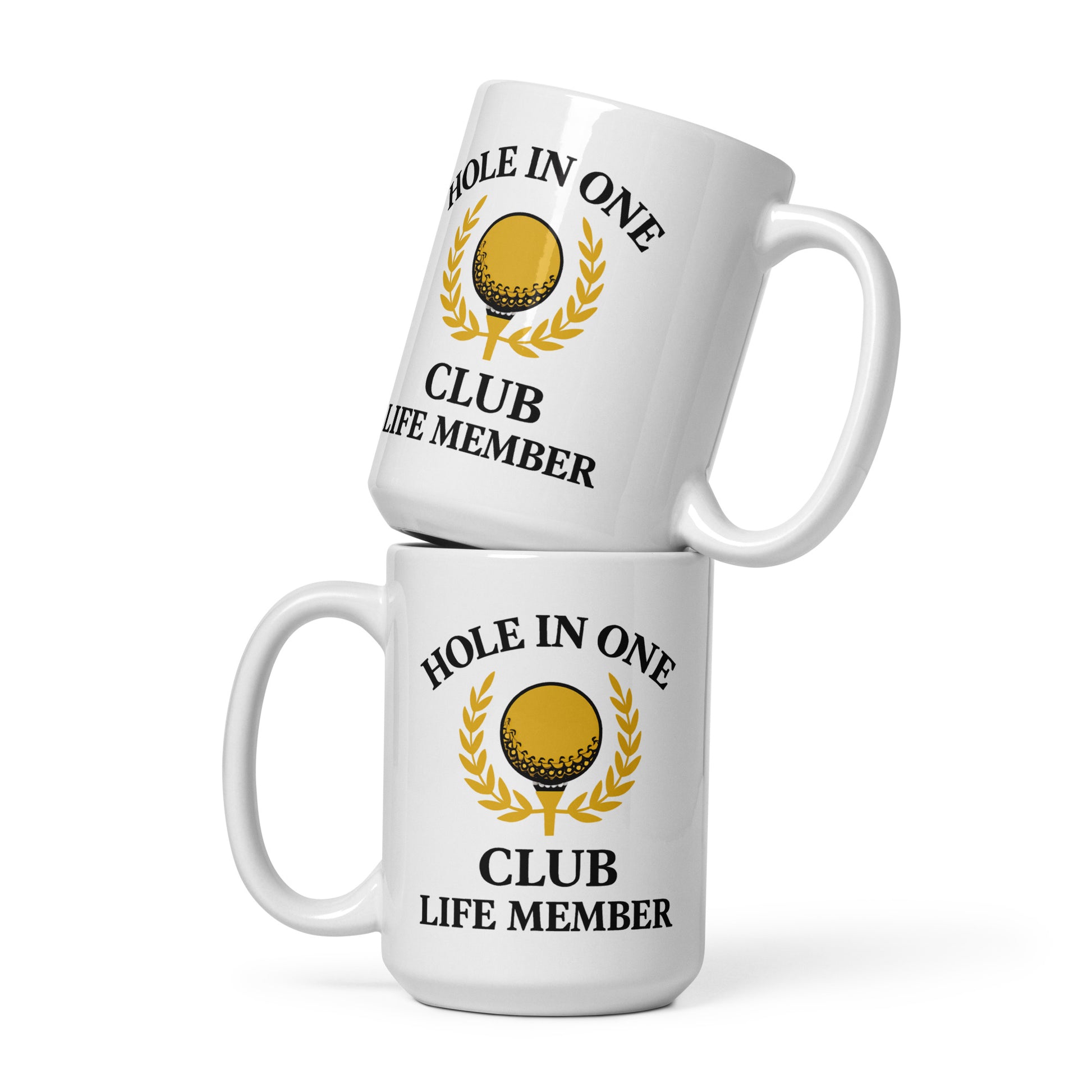 15oz mug featuring bold crest artwork and text for golfers