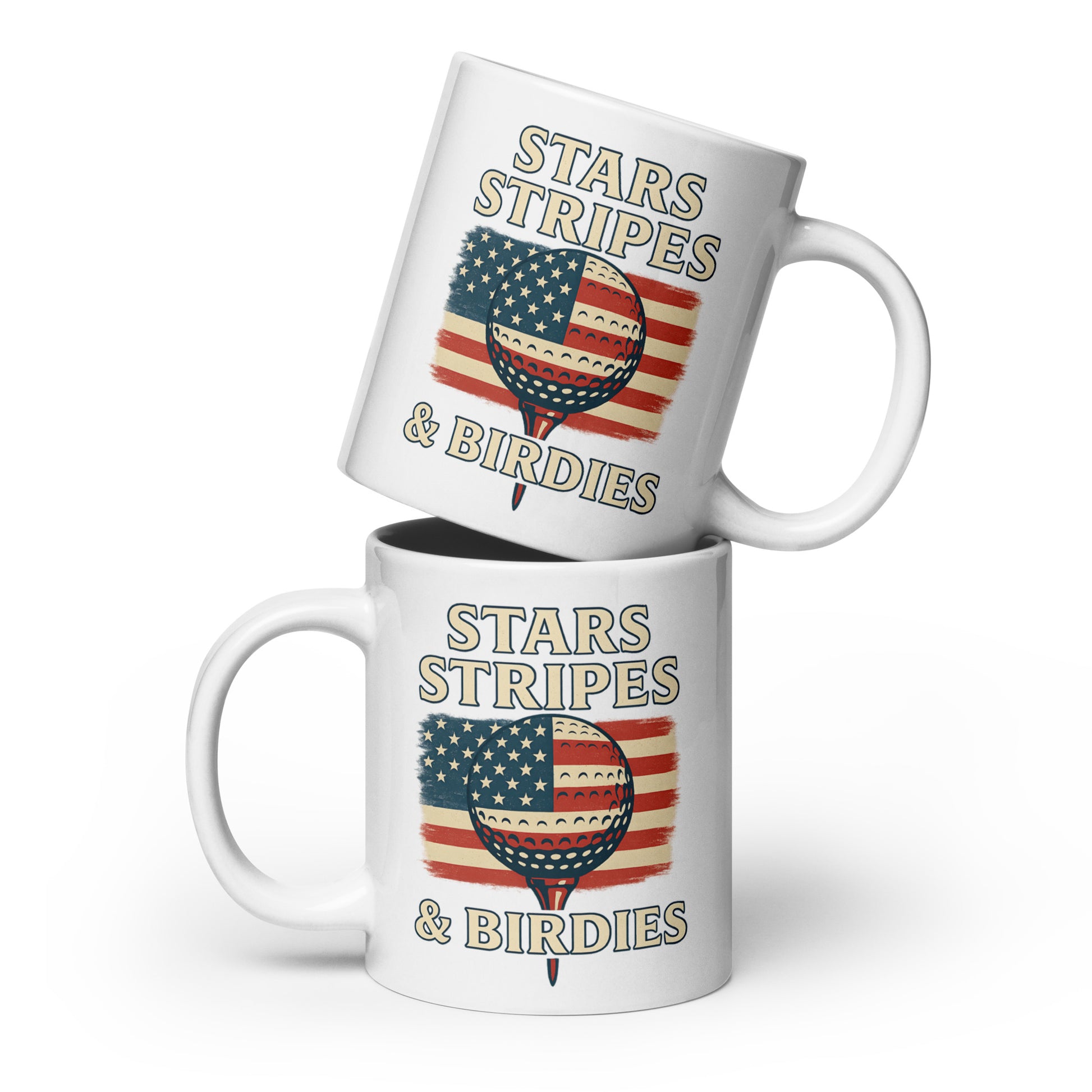 Patriotic golfer coffee mug with bold Americana style