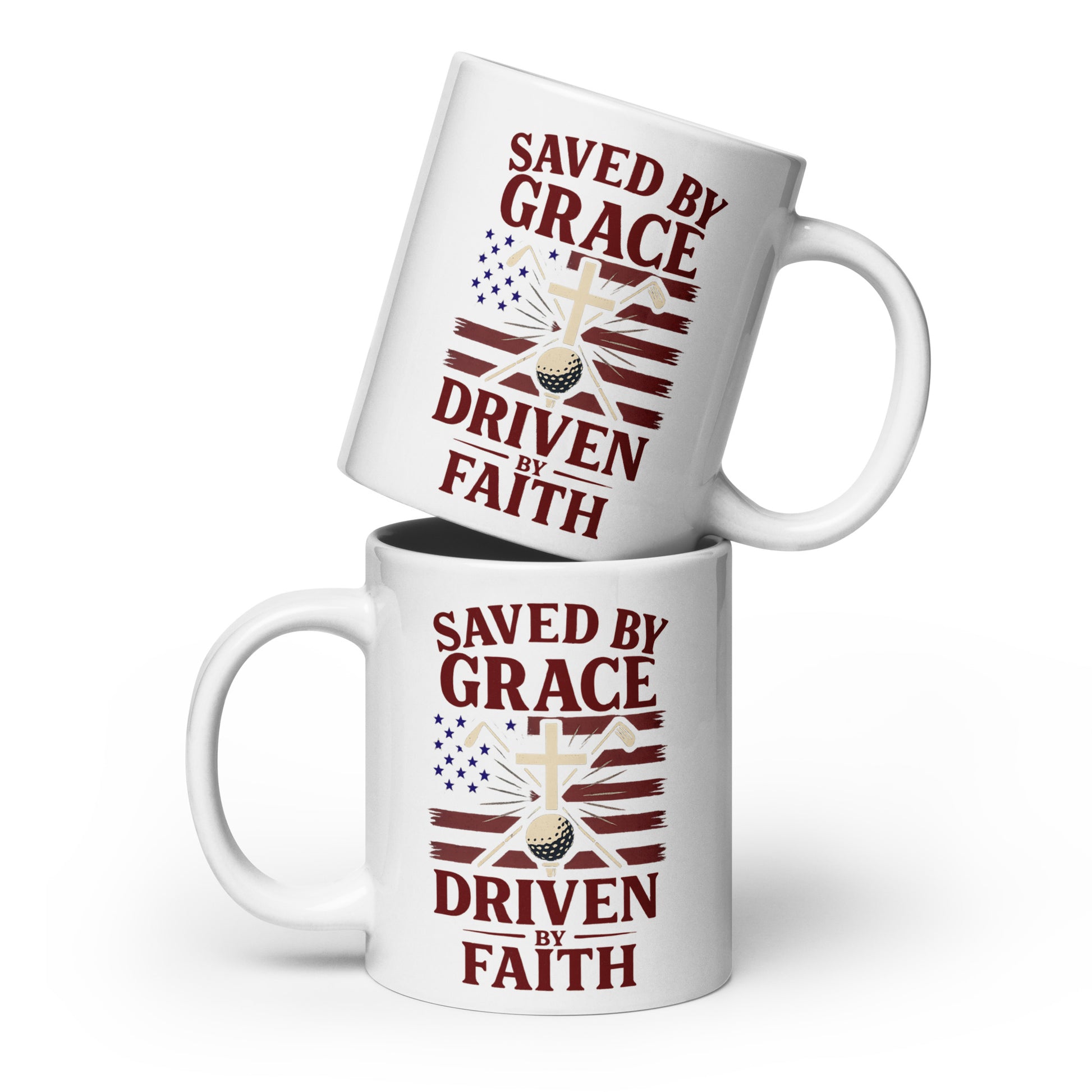 20oz oversized inspirational mug with cross, stars, and clubs