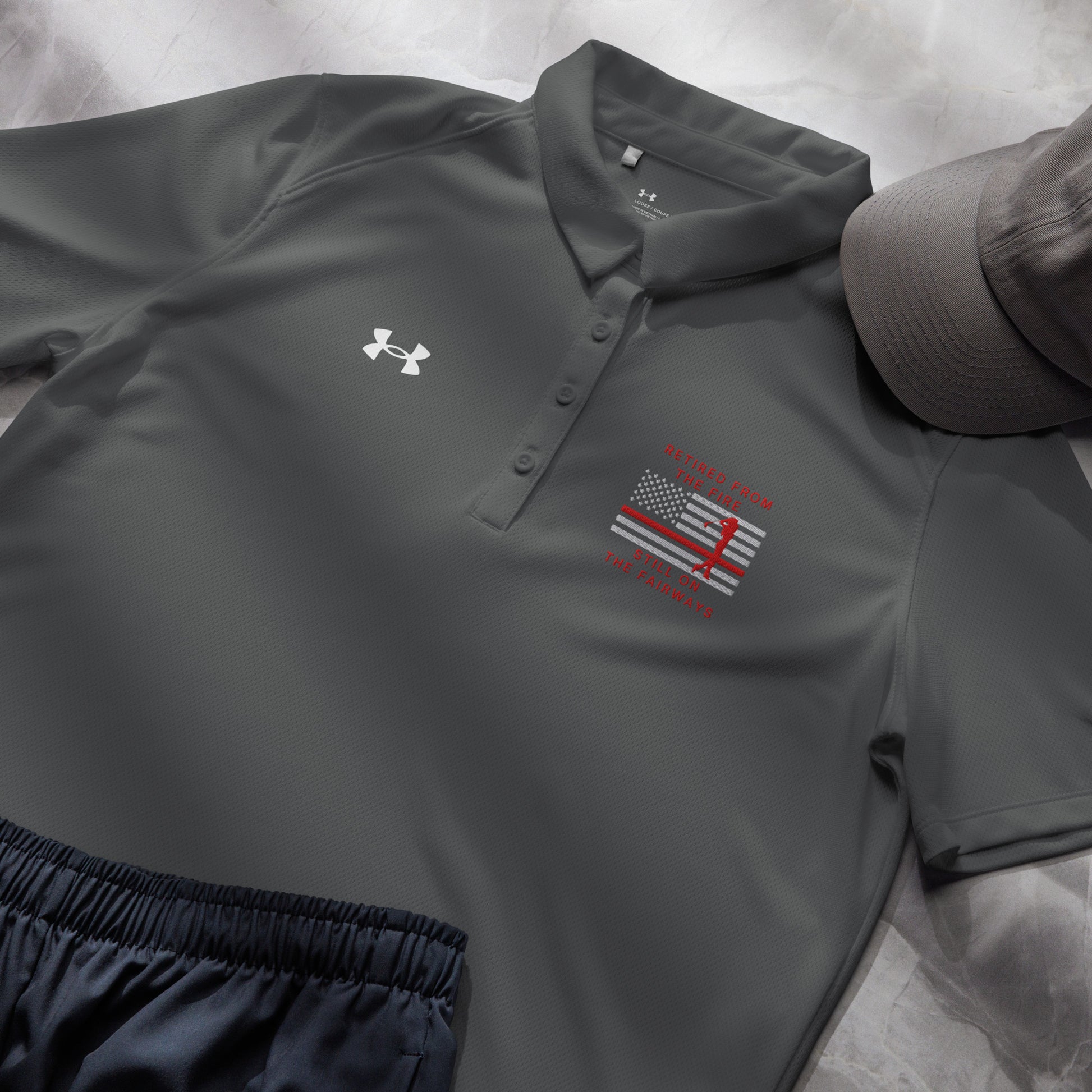 Women's grey short sleeve polo retired firefighter gift Under Armour