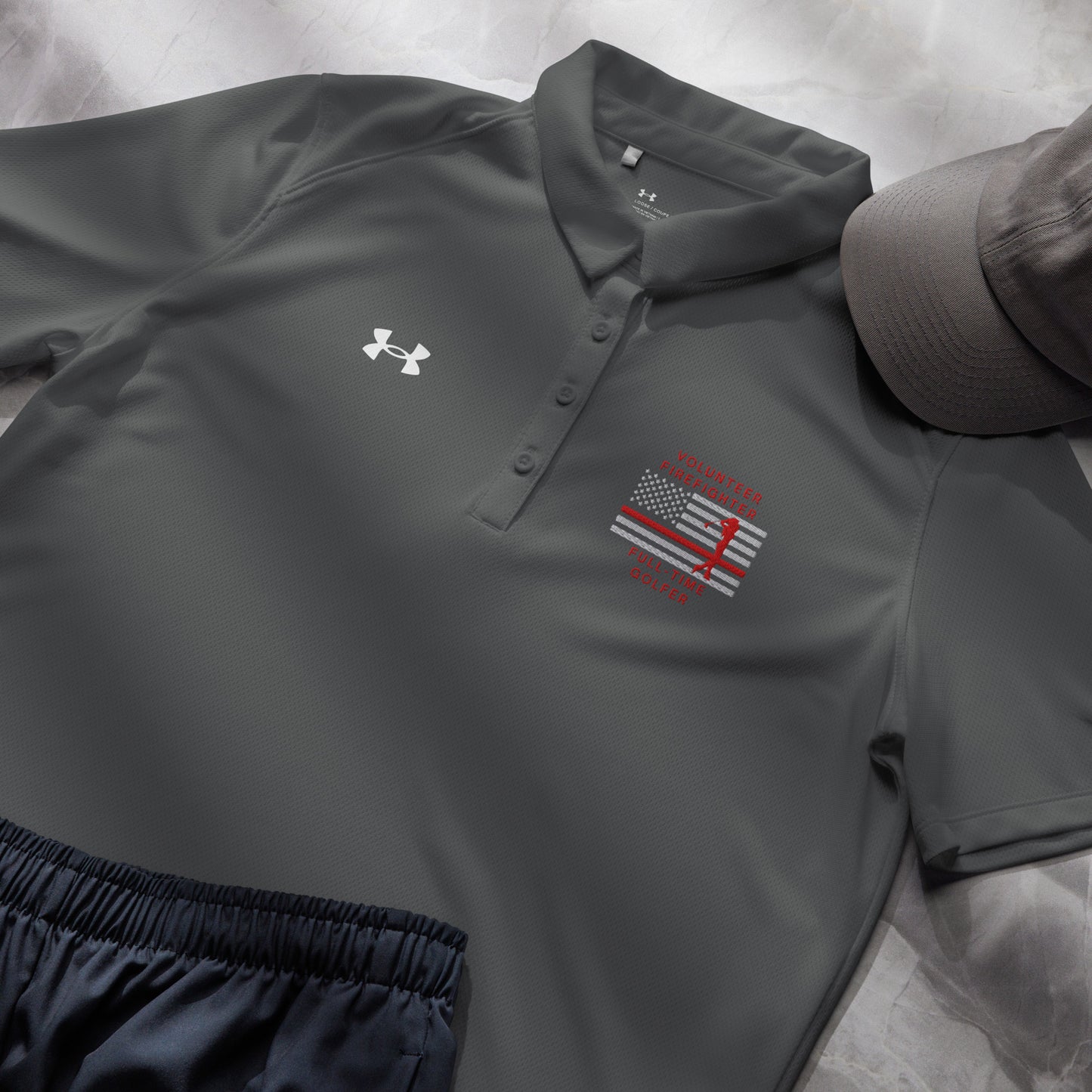 Women's grey short sleeve polo volunteer firefighter gift Under Armour