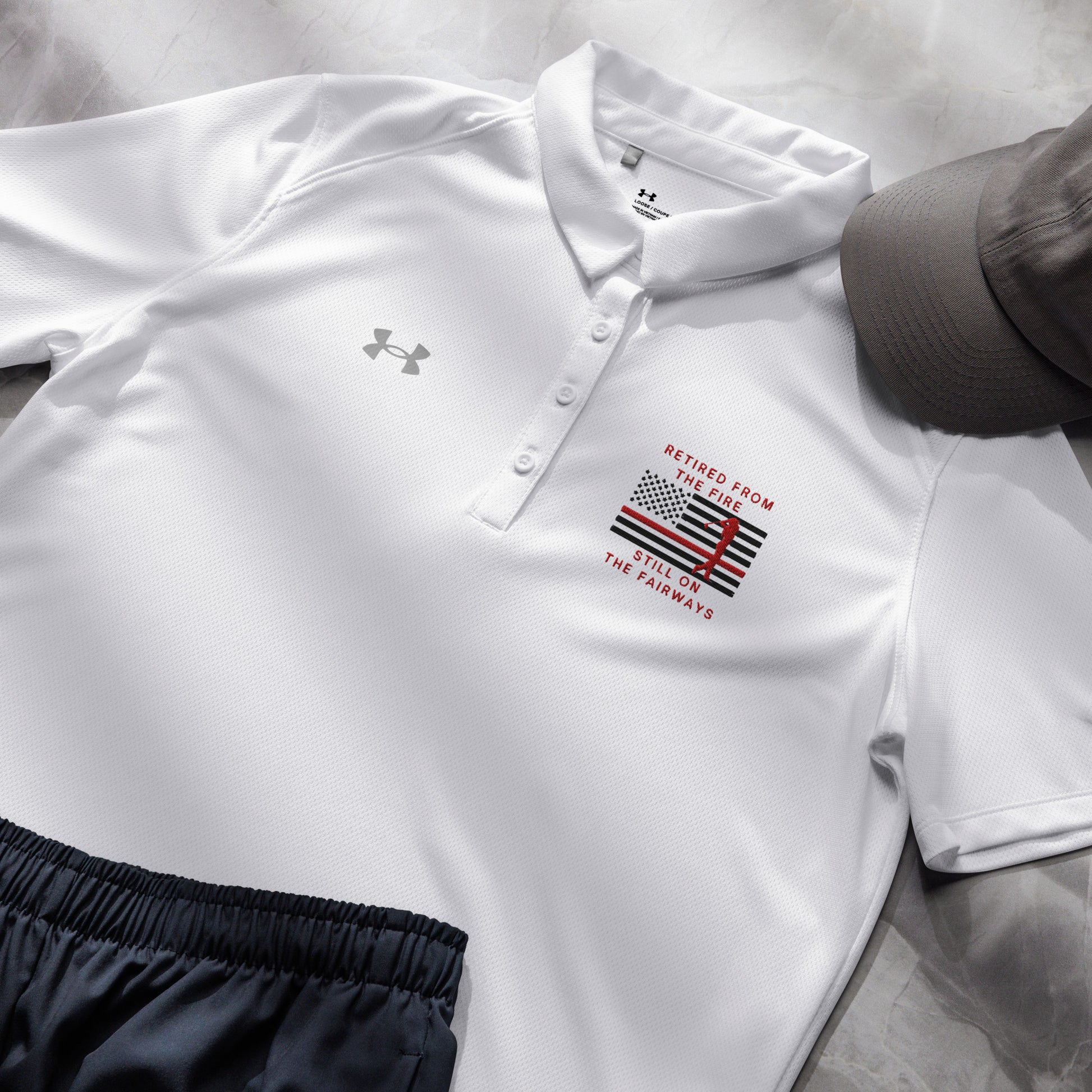 White women's Under Armour polo retired from the fire still on the fairways design